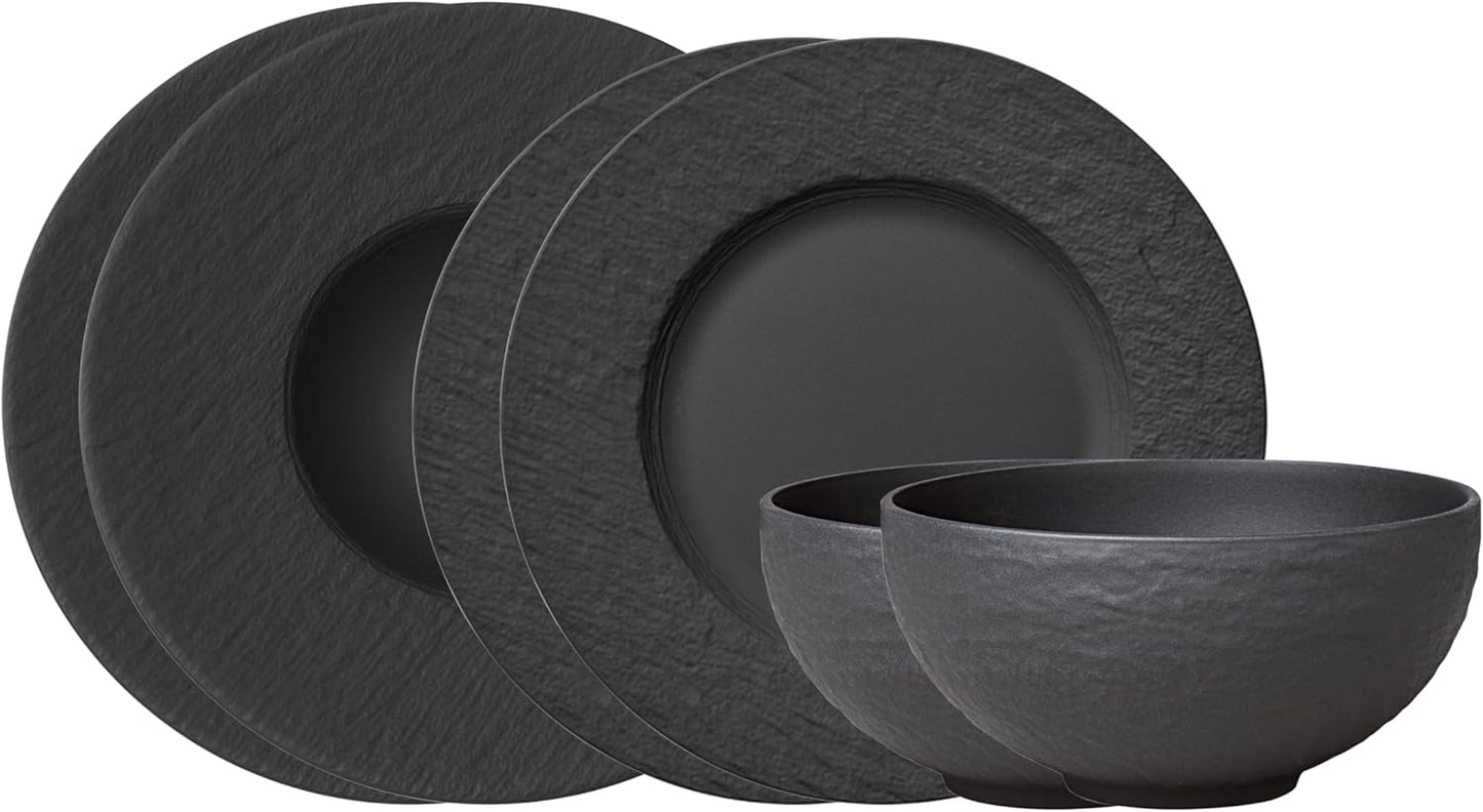 Villeroy & Boch Manufacture Rock Set Starter, 6 Pezzi, Nero, Lavabile in Lavastoviglie, Adatto al Microonde, Set Piatti Nero Opaco, Stoviglie, Posate, Porcellana Premium