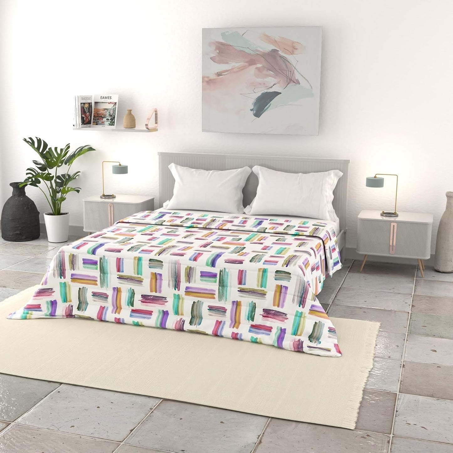 Biancheria da letto italiana trapunta basic estiva, microfibra stampata, 250X240Cm, Trapunte e Trapunte a cerchio Naty Shop Multicolor 250X240Cm