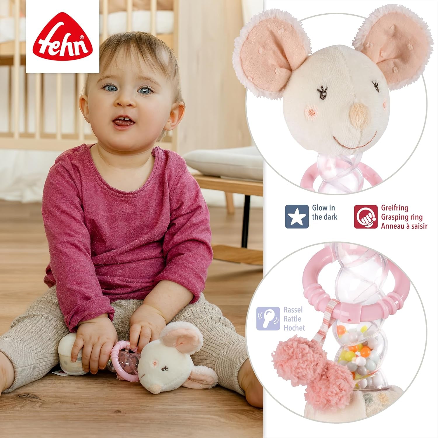 Topo Fehn Rainmaker - giocattolo per la motricità con campanello per afferrare e fare rumore - il bastone con campanello stimola giocosamente i sensi e le capacità motorie - per neonati e bambini a partire da 0 mesi Baby Toys Naty Shop