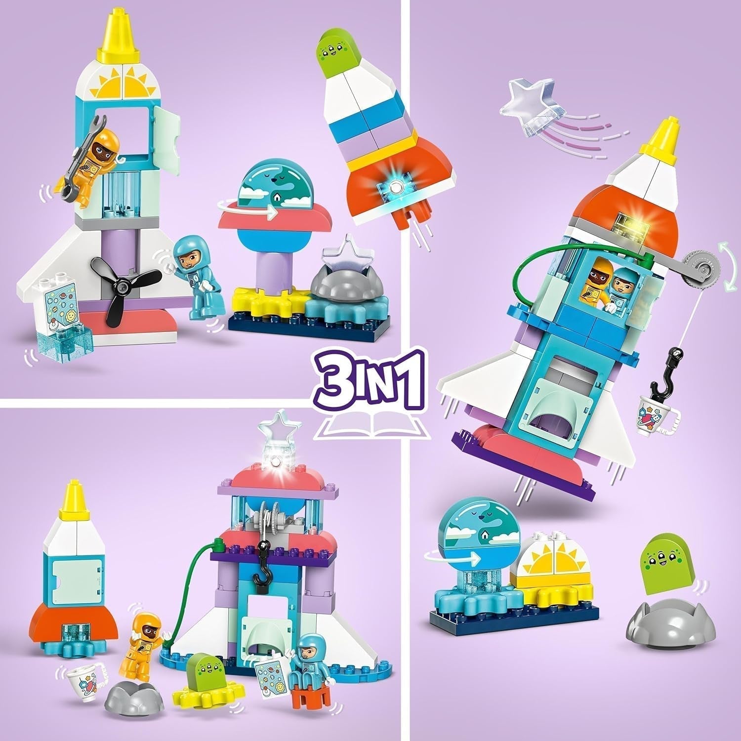 LEGO DUPLO Space Shuttle 3 in 1 Tante Avventure Set Spaziale Razzo Giocattolo per Bambini Giocattolo di Scienza delle Costruzioni Sviluppo precoce delle Capacità Motorie Regalo per bambini di 3 anni 10422 Set di costruzione Beuche den LEGO-Store