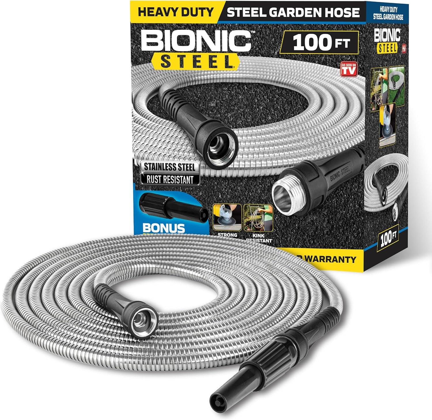 Tubo da Giardino da 30 m, Tubo per Acqua in Metallo in Acciaio Inossidabile 304, Tubo Flessibile da 30 m, Anti-Gentile, Ultraleggero e Durevole, Resistente allo Strappo, Facile da Avvolgere, 500 PSI