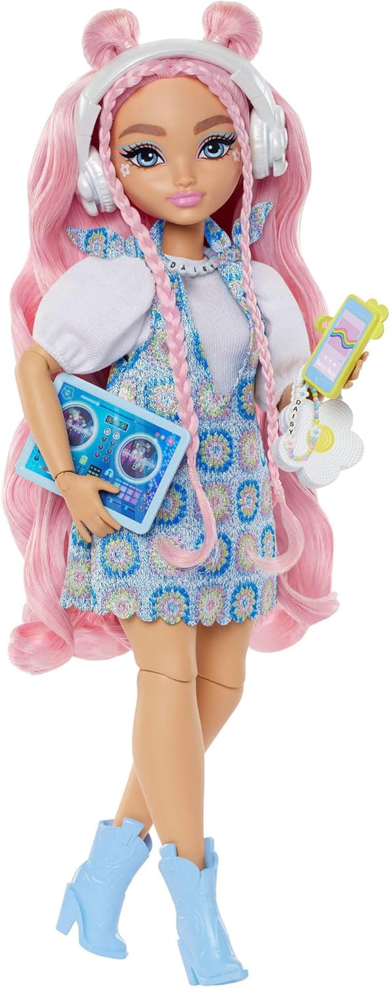 Dream Besties Barbie Doll e accessori, bambola alla moda Teresa mobile con capelli castani e fermagli per capelli, tema videogioco da 10 pezzi, HYC23 Dolls Naty Shop Dj e musica