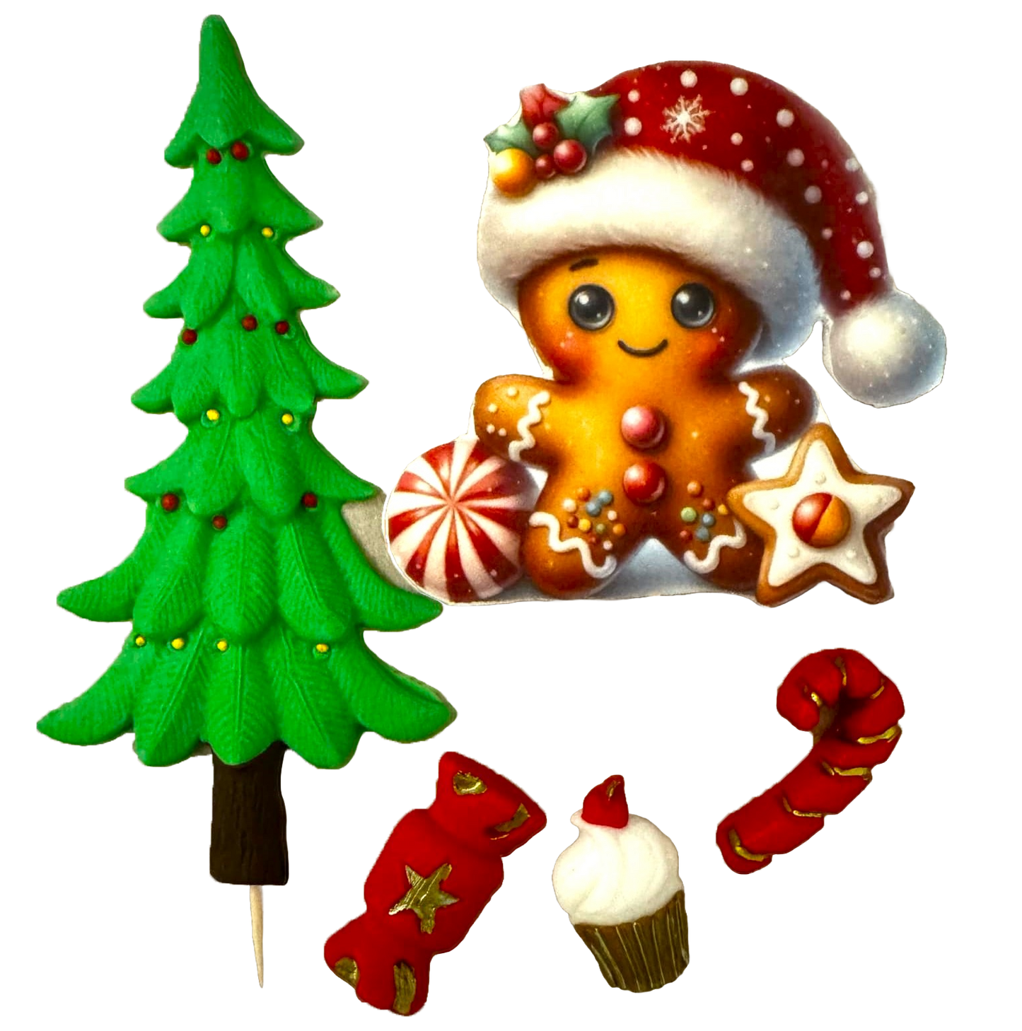 Set di 5 decorazioni commestibili in pasta di zucchero, Decorazioni In Pasta Di Zucchero Vacanze Invernali Naty Shop