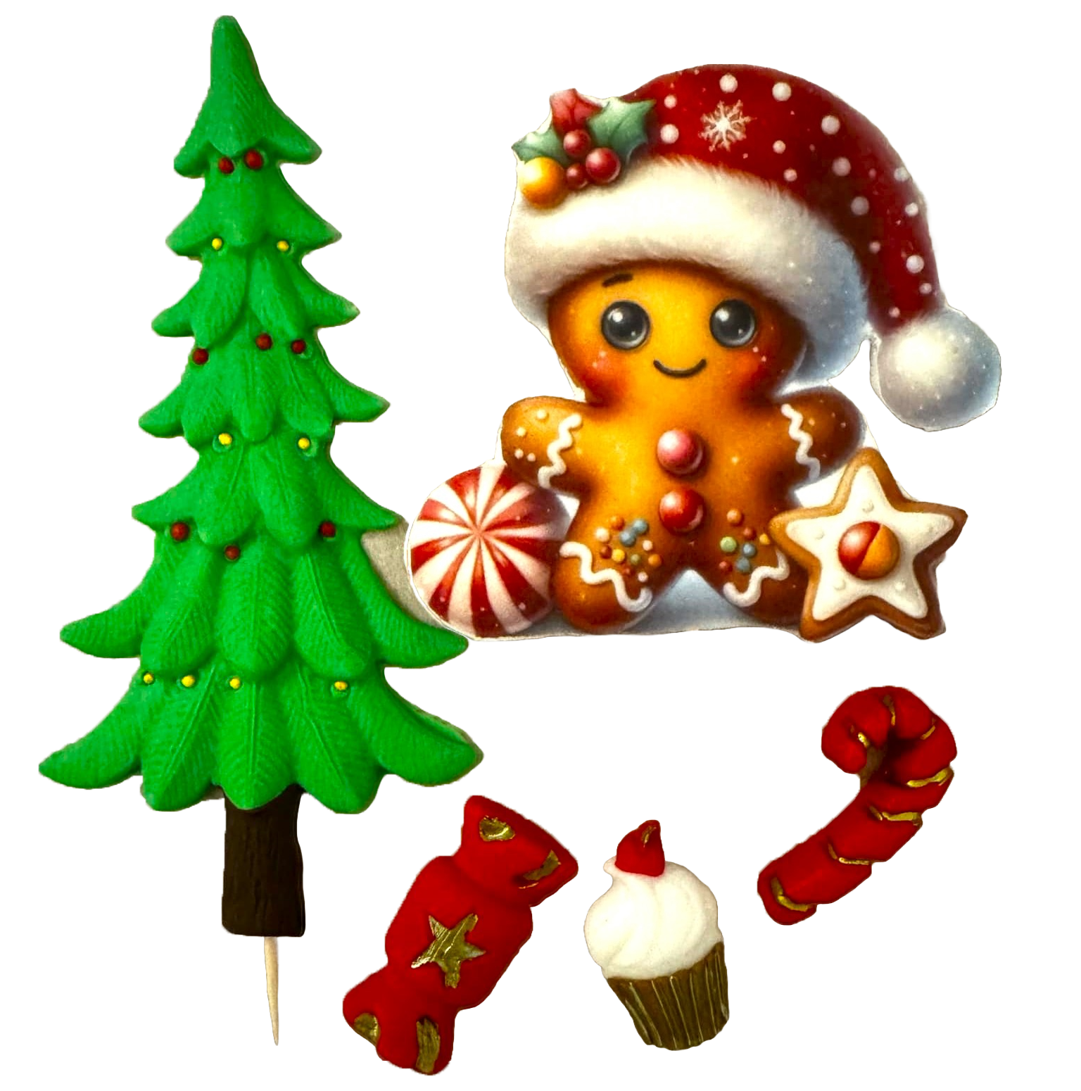 Set di 5 decorazioni commestibili in pasta di zucchero, Decorazioni In Pasta Di Zucchero Vacanze Invernali Naty Shop