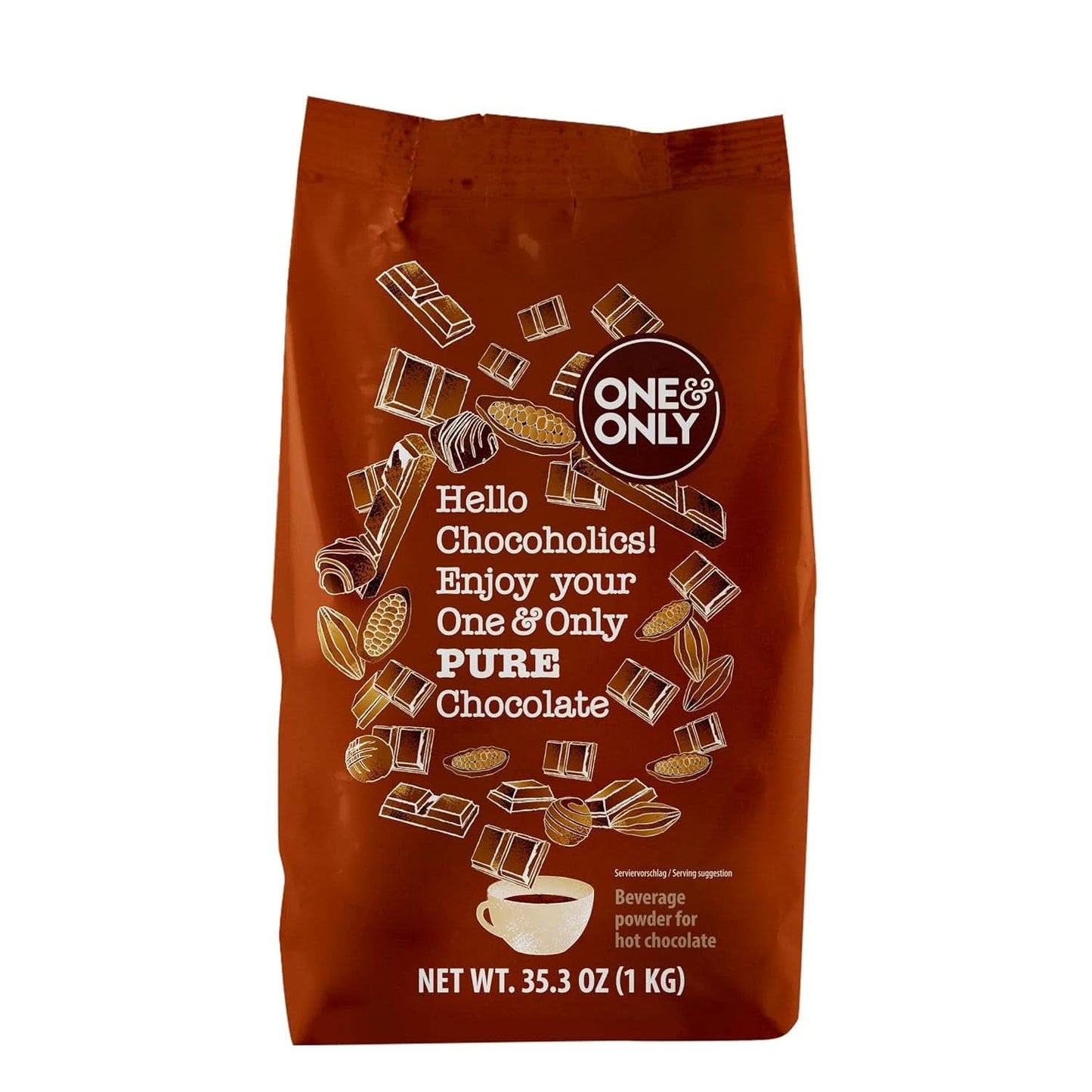 One&Only Cioccolato in Polvere Puro 1 Kg - Cioccolato in polvere di alta qualità per una cioccolata premium con il 32% di cacao Cacao e Cioccolata Calda Naty Shop