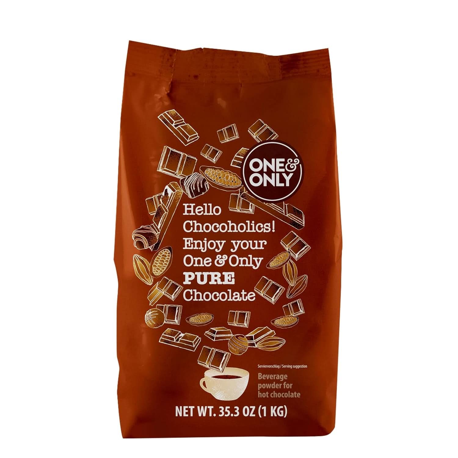 One&Only Cioccolato in Polvere Puro 1 Kg - Cioccolato in polvere di alta qualità per una cioccolata premium con il 32% di cacao Cacao e Cioccolata Calda Naty Shop