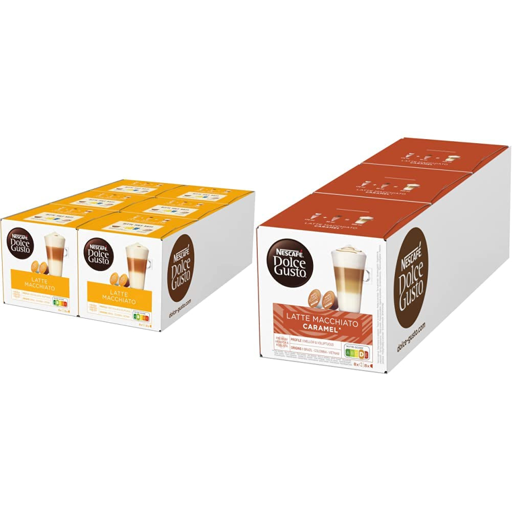 Latte Macchiato | 96 Kaffeekapseln & Latte Macchiato Caramello | 48 Kaffeekapsel | Miscela Arabica Robusta | Feines Caramell Aroma e leckerer Milchschaum
