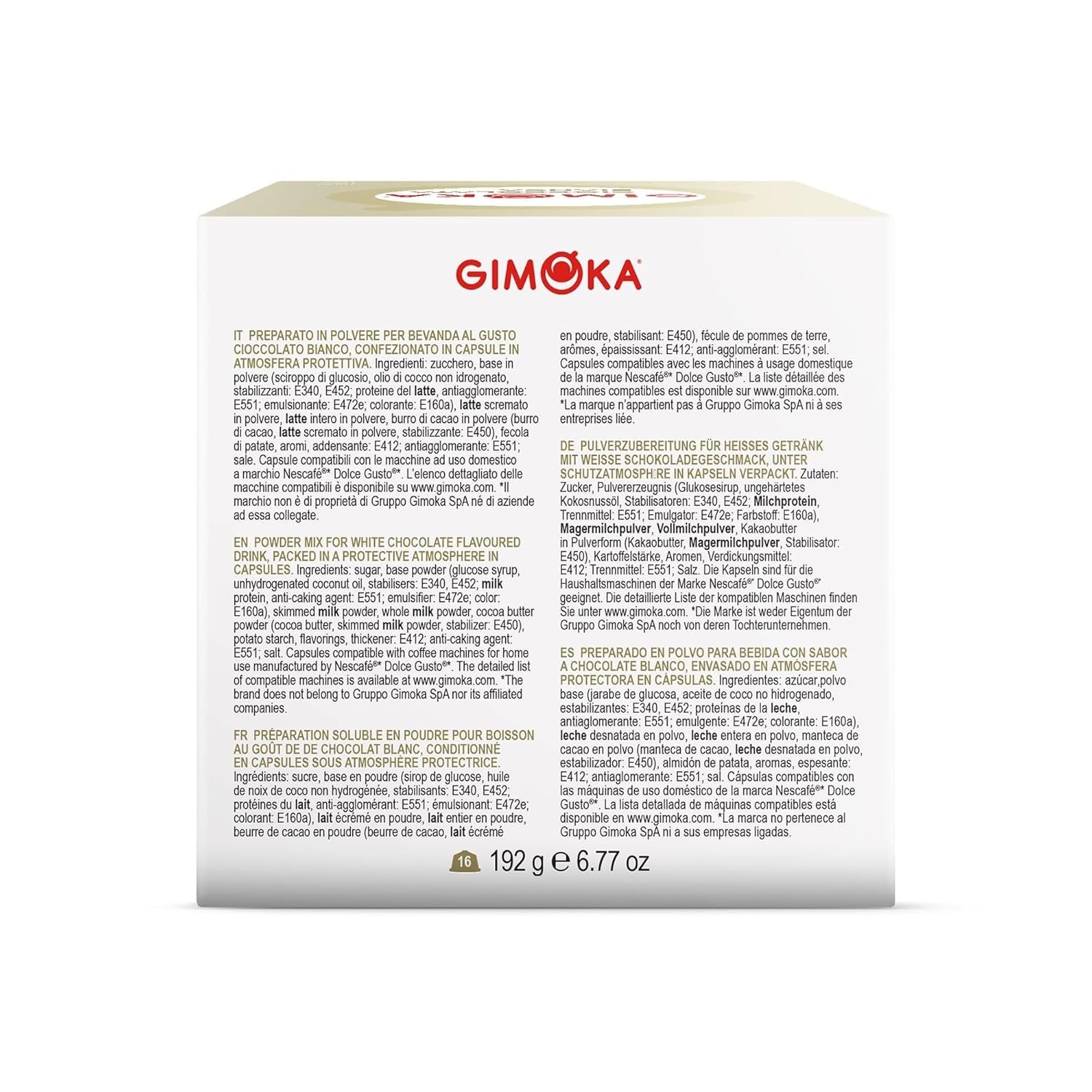Gimoka Kaffeekapseln, Gesmack WEISSE CHOKOLADE - 48 Kapseln compatibile con Kaffeemaschinen der Marke Nescafè* Dolce Gusto*, 48 Stück (3 x 16 Getränke), Hergestellt in Italien