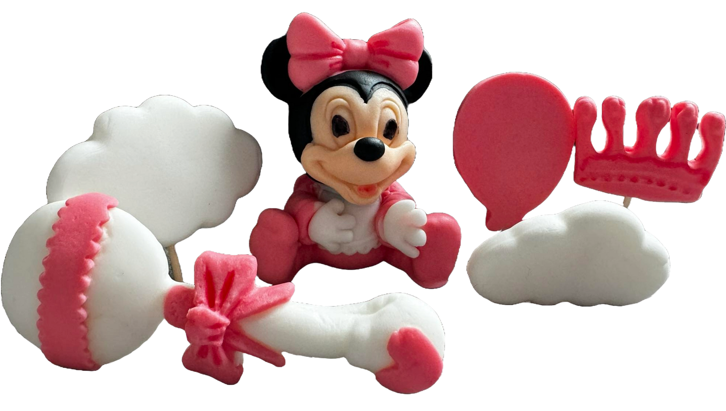 Set 6 decorazioni in zucchero commestibile, Decorazioni in Pasta di Zucchero Minnie Mouse Naty Shop