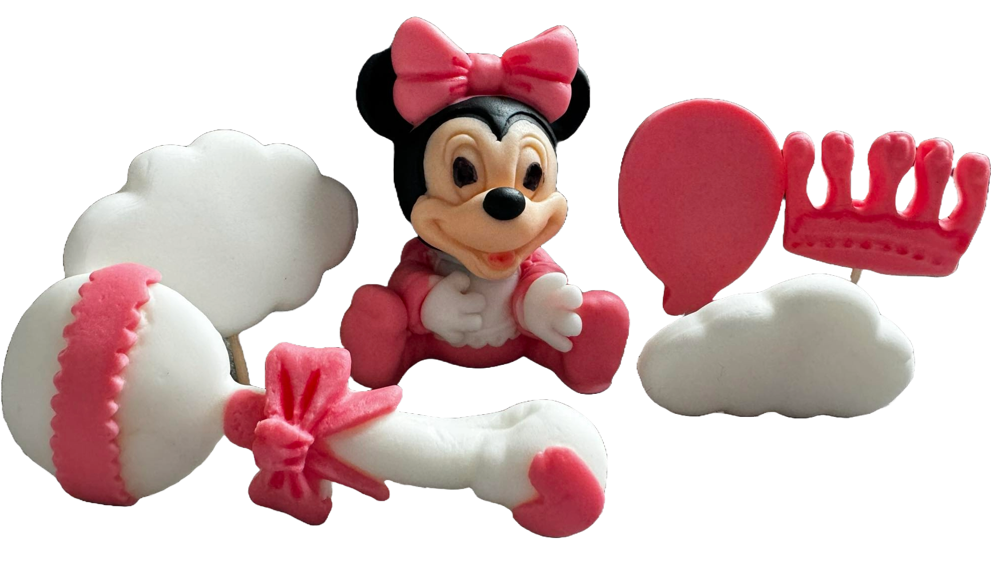 Set 6 decorazioni in zucchero commestibile, Decorazioni in Pasta di Zucchero Minnie Mouse Naty Shop