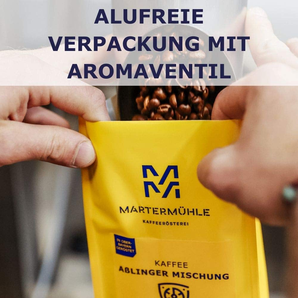 Martermühle Crema Espresso Forte 500g | Arabica/Robusta | Gusti: Cacao fondente, nocciola | Chicchi di caffè espresso interi tostati leggermente, bassa acidità