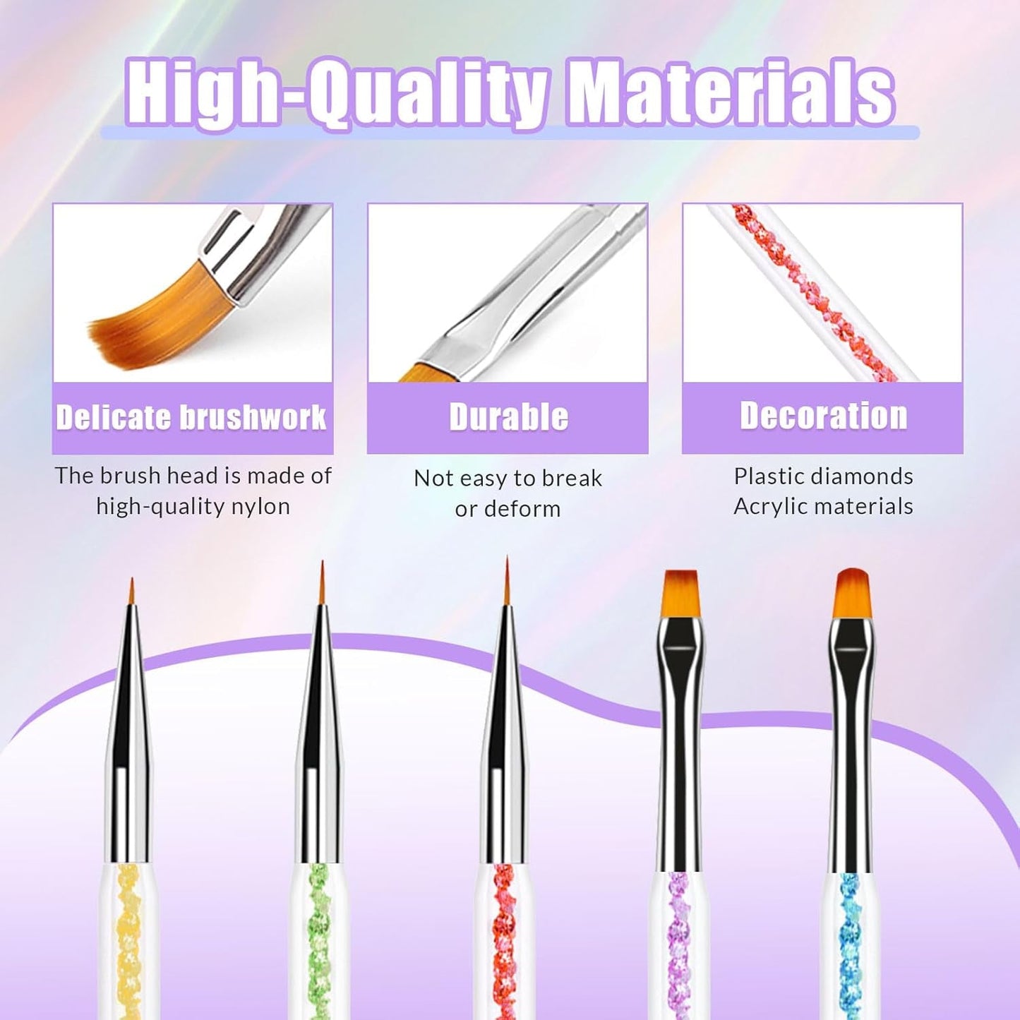 Sularpek 6 Pezzi Pinsel per Nail Art, Pinsel per Nail Art, Set di Pinsel per Nail Art, Set di Pinsel per Nail Art, Strumenti per punteggiare Nail Art con 1 applicatore a pennello in spugna, Accessori per Nail Art per design fai da te per Nail Art