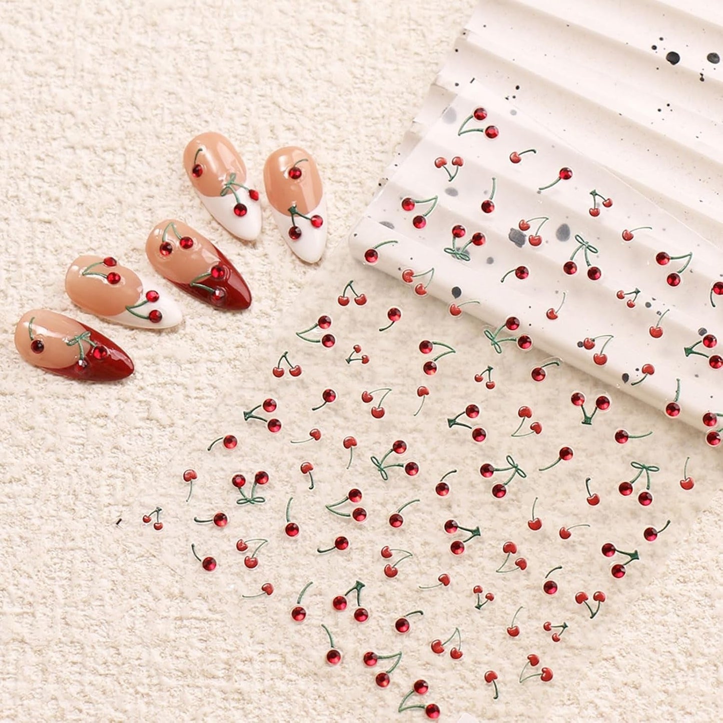 JMEOWIO 3D Nagelsticker Kirsche Nail Art Sticker Self-klebend Nagelaufkleber 5D Stereoscopico Decorazione Nageldesign Zubehör 1 Blatt