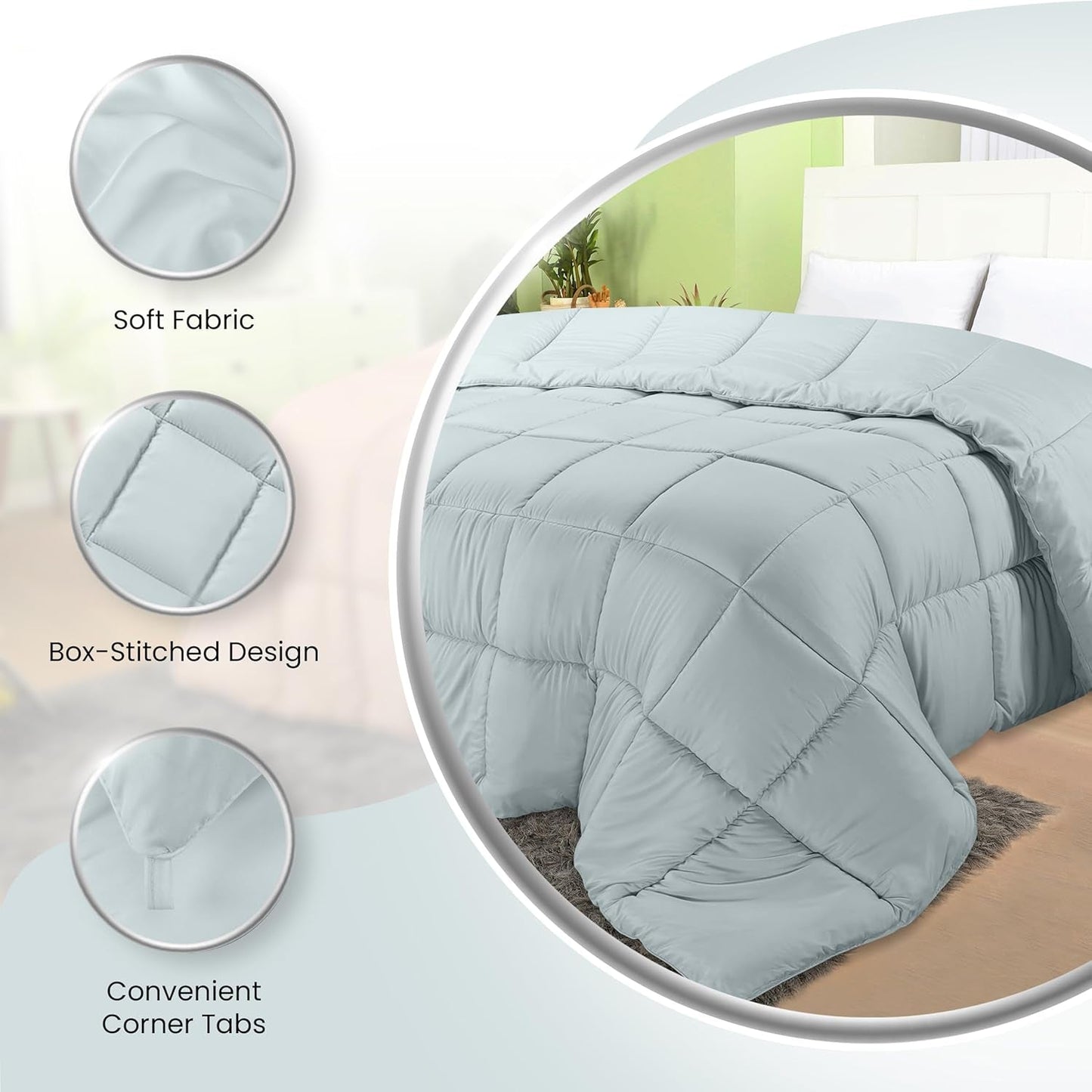 Biancheria da letto Utopia Piumino per tutte le stagioni 250 g/m² Imbottitura in morbida fibra siliconata Letto matrimoniale cucito in scatola (Letto matrimoniale XL Grigio chiaro) Naty Shop Trapunte e Trapunte