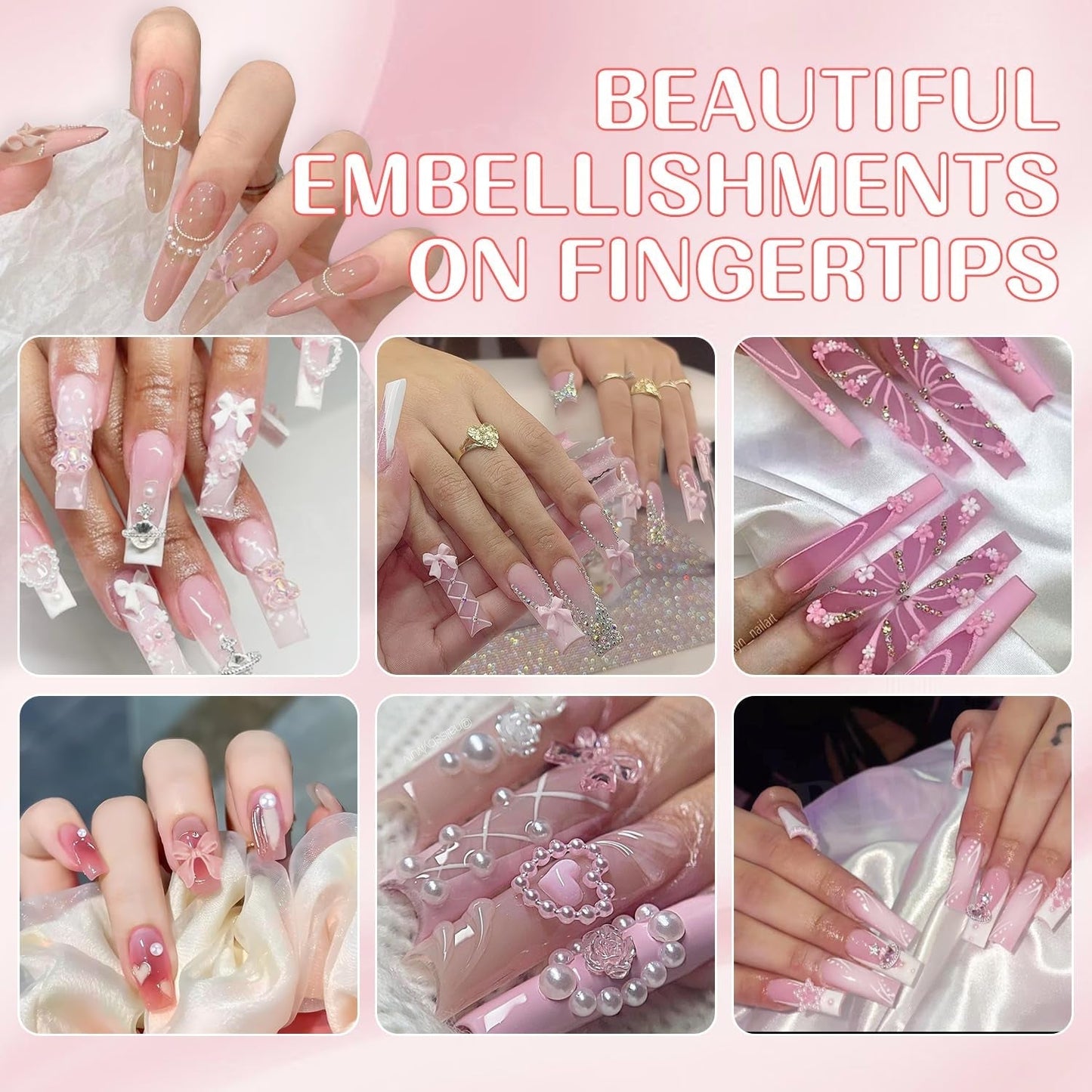 Decorazioni per nail art 3D, 1 scatola di ciondoli per nail art, ciondoli per nail art con fiore e cuore in stile misto, decorazioni in resina per nail art, per decorazioni per nail art, accessori artigianali fai da te