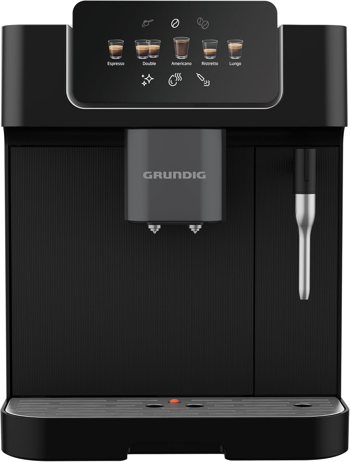 Macchina per caffè espresso completamente automatica GRUNDIG KVA 6230 con montalatte, macinacaffè in acciaio inossidabile con 13 impostazioni di macinatura, contenitore per chicchi da 250 g, serbatoio dell'acqua rimovibile da 2 litri, pressione della pompa 19 bar, display touch, nero