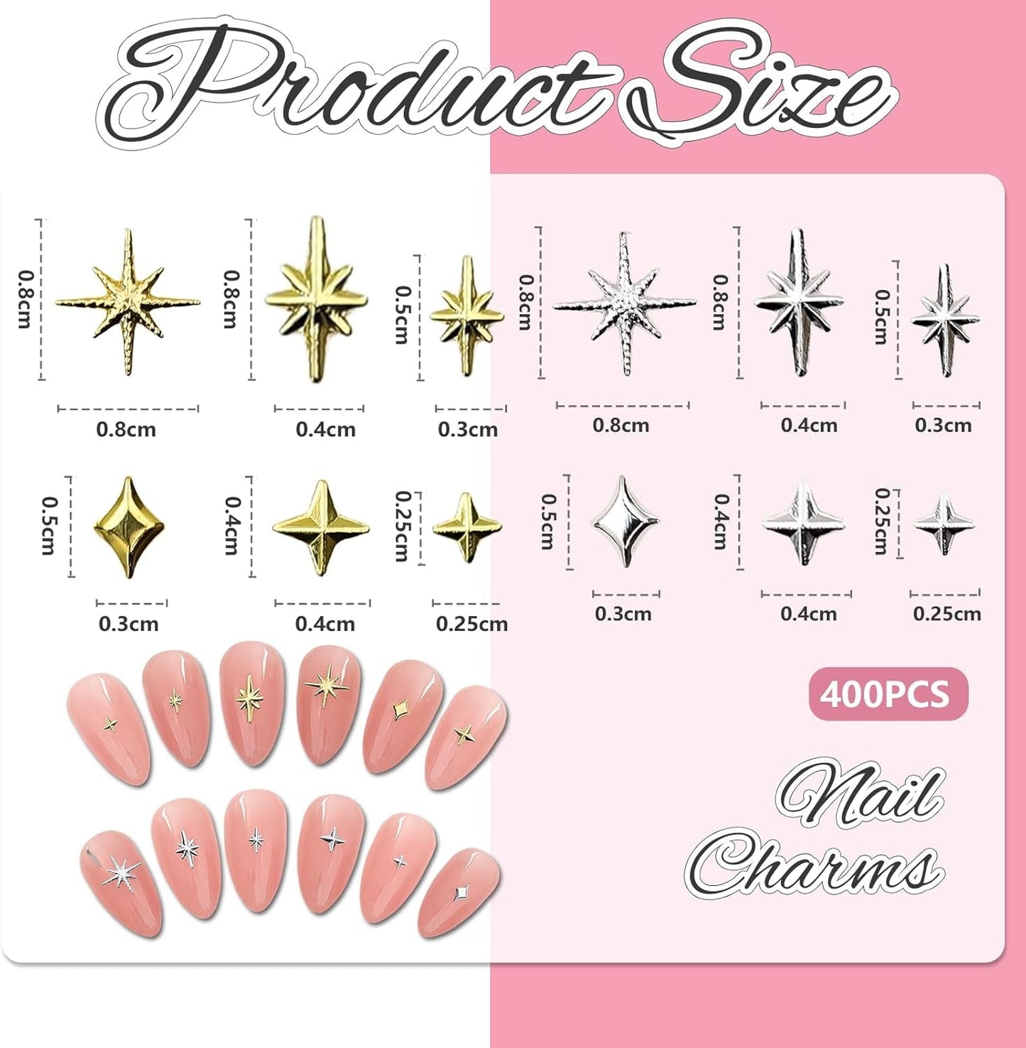 400 pz Stern Nail Charms Oro Argento, Charms Nägel Zubehör, Nagel Deko, Nail Art Zubehör, Nagel Charms, Nagel Steine, Nail Design, Charms Für Nägel