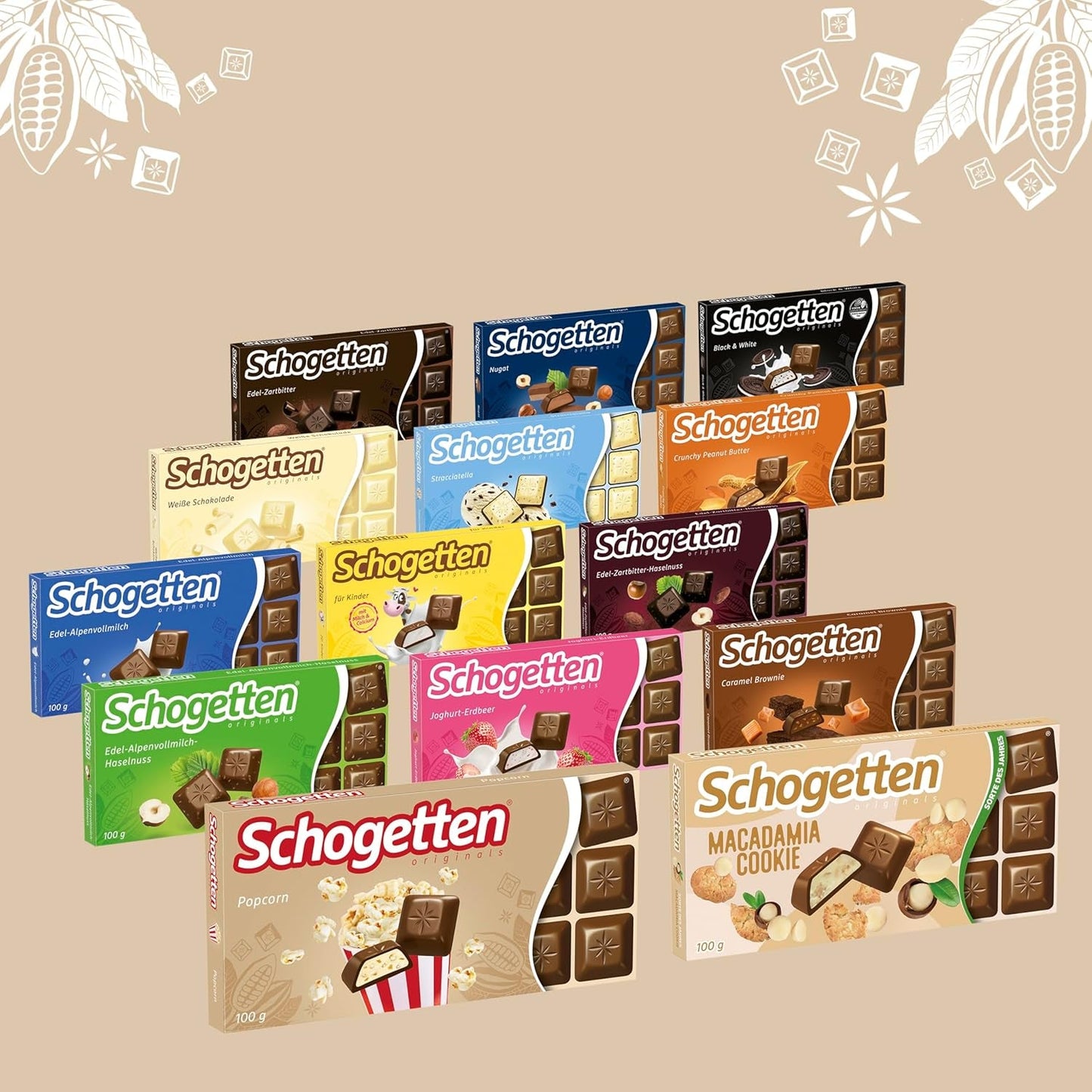 Schogetten Popcorn 1 tavoletta di cioccolato x 100 g, cioccolato al latte con popcorn e pezzi di mais, pratici pezzi singoli. Una prelibatezza. Pezzo per pezzo.