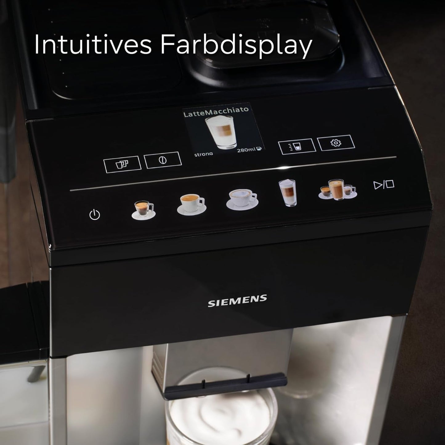 Macchina per caffè espresso completamente automatica Siemens EQ500 TQ513D01, molte specialità di caffè, montalatte, contenitore per il latte integrato, pulizia automatica a vapore, 1500 W, luce naturale argento/nero pianoforte
