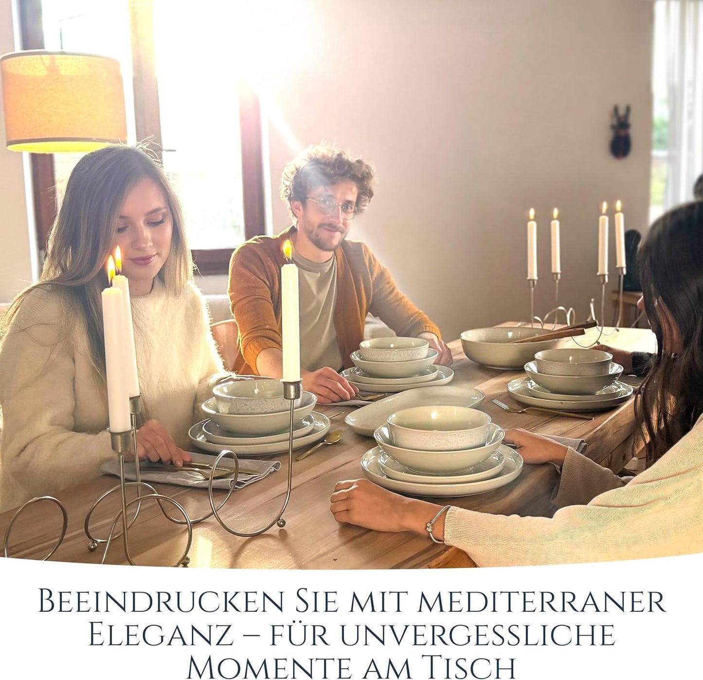 Servizio stoviglie 48 pezzi in gres ceramica per 12 persone, design Ibiza, VINCITORE DEL TEST. Uno splendido set di stoviglie mediterranee in gres ceramico comprensivo di ciotole e piatti. Servizio da tavola Pure Living, beige.