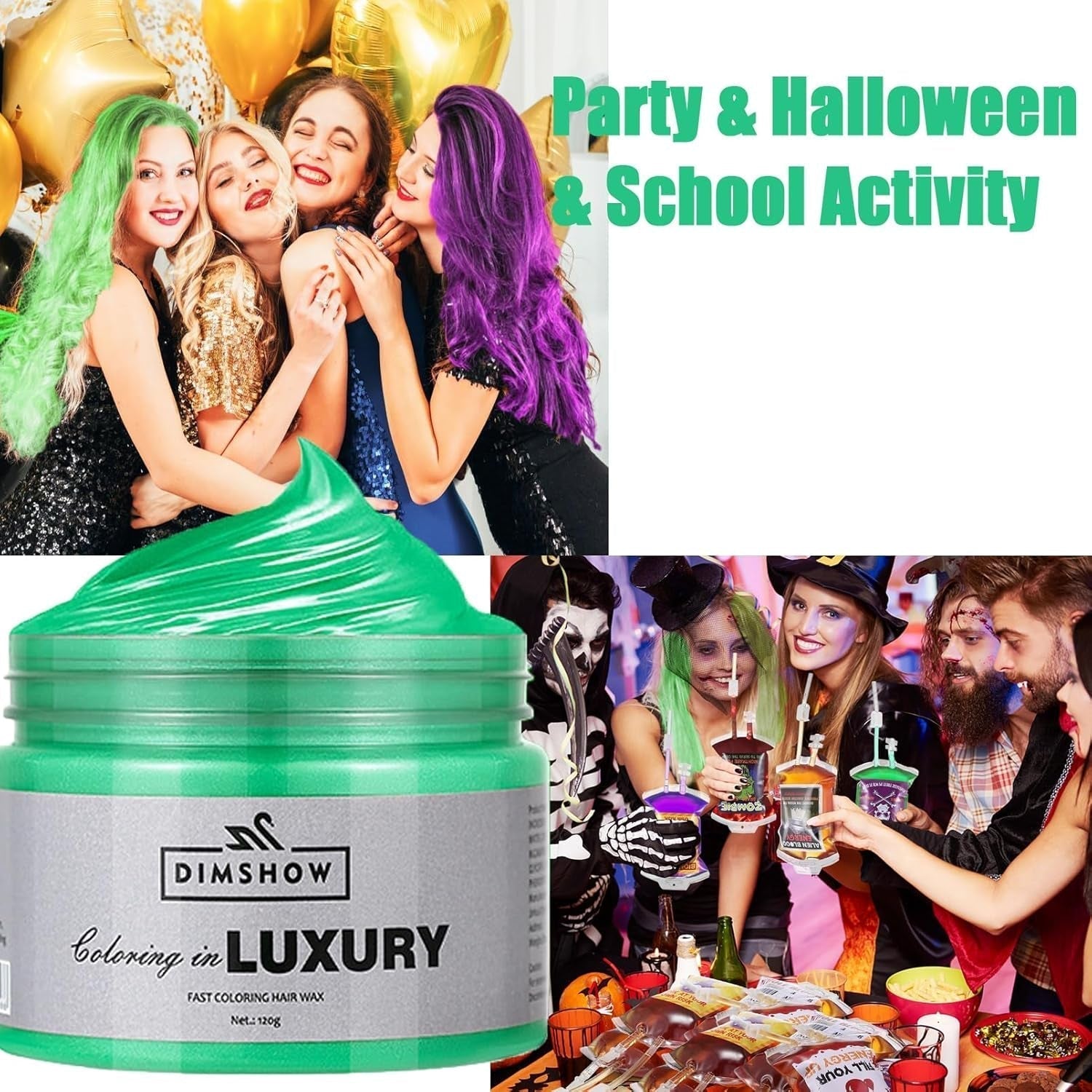 Cera temporanea per capelli verde, spray temporaneo per capelli Crazy Green, fango semipermanente lavabile, tinta per capelli monouso, pasta per capelli per styling istantaneo, tinta naturale per feste, attività e tinture per capelli Naty Shop per Halloween