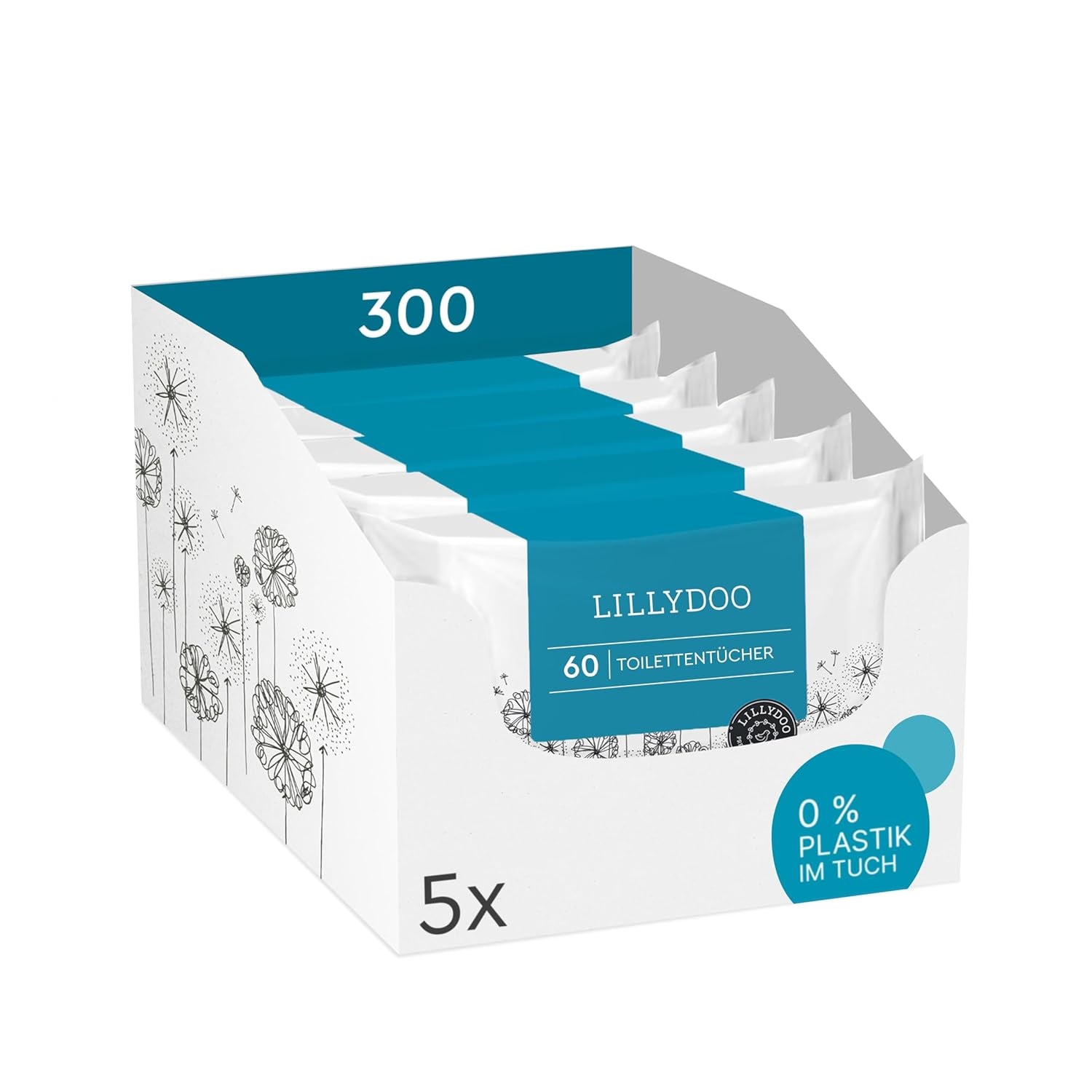 LILLYDOO Salviette umidificate per toilette 720 pezzi (12 x 60) Salviette lavabili senza plastica al 100% Senza profumo