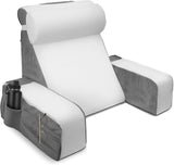 Ampio cuscino da lettura con supporto per collo e braccioli removibili, cuscino schienale per letto, cuscino schienale ergonomico con bracciolo, tasca e fodera lavabile per leggere e guardare la TV.