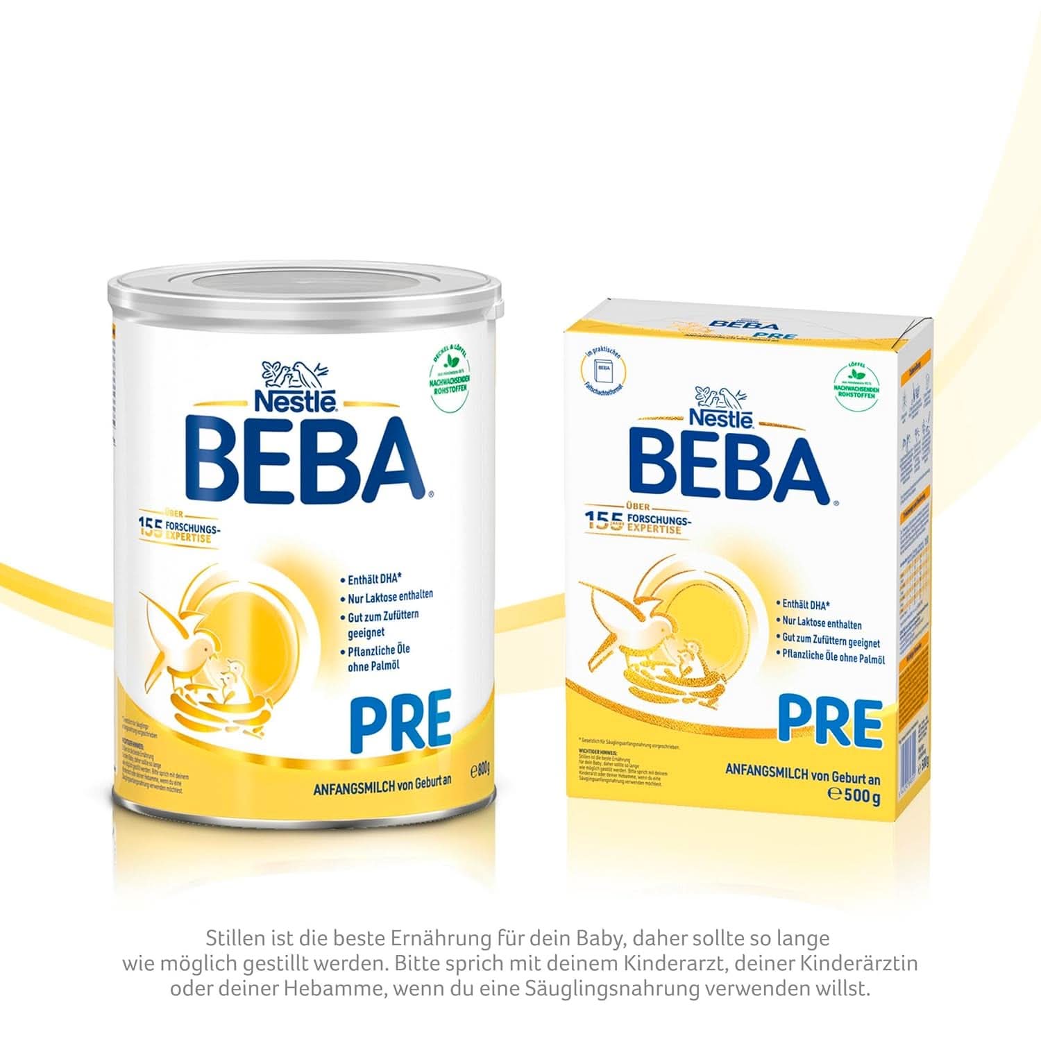 BEBA PRE Latte Iniziale dalla Nascita, Alimenti per Bambini con DHA, Solo Lattosio, Senza Olio di Palma, Confezione 3 (3 x 800g) Naty Shop