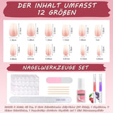 Set di 360 unghie finte ballerina sfumata, unghie artificiali incollate con sfumatura rosa bianca con 2 penne a olio per unghie, unghie finte medie sfumate per donne fai da te