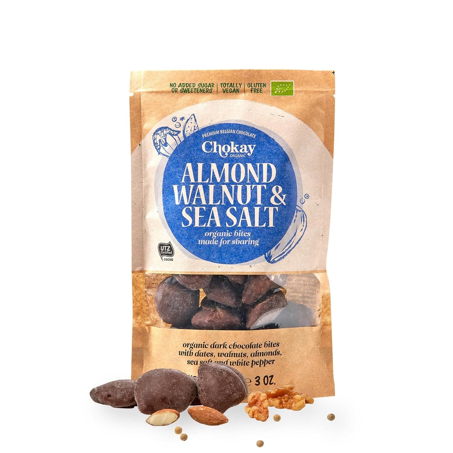 Bocconcini Biologici - Mandorle Alla Cannella e Mandorle Al Cioccolato Fondente Belga / Senza Zuccheri Aggiunti, Senza Dolcificanti / Vegano e Commercio Equo e Solidale / 1 x 85g
