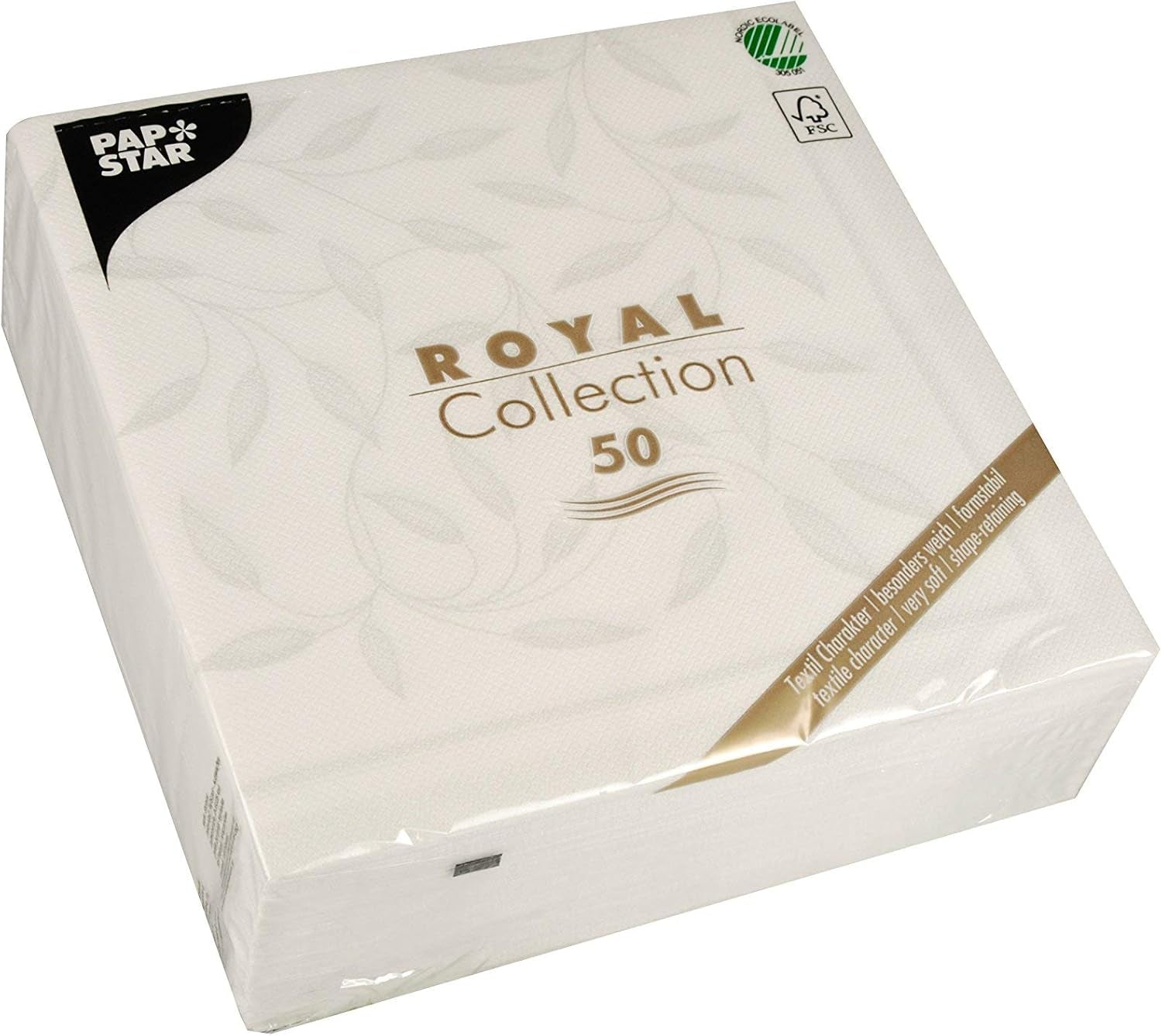 Papstar, 50 tovaglioli "ROYAL Collection" piega 1/4 40 Cm X 40 Cm Bianco "Nuovo Mediterraneo", #11652