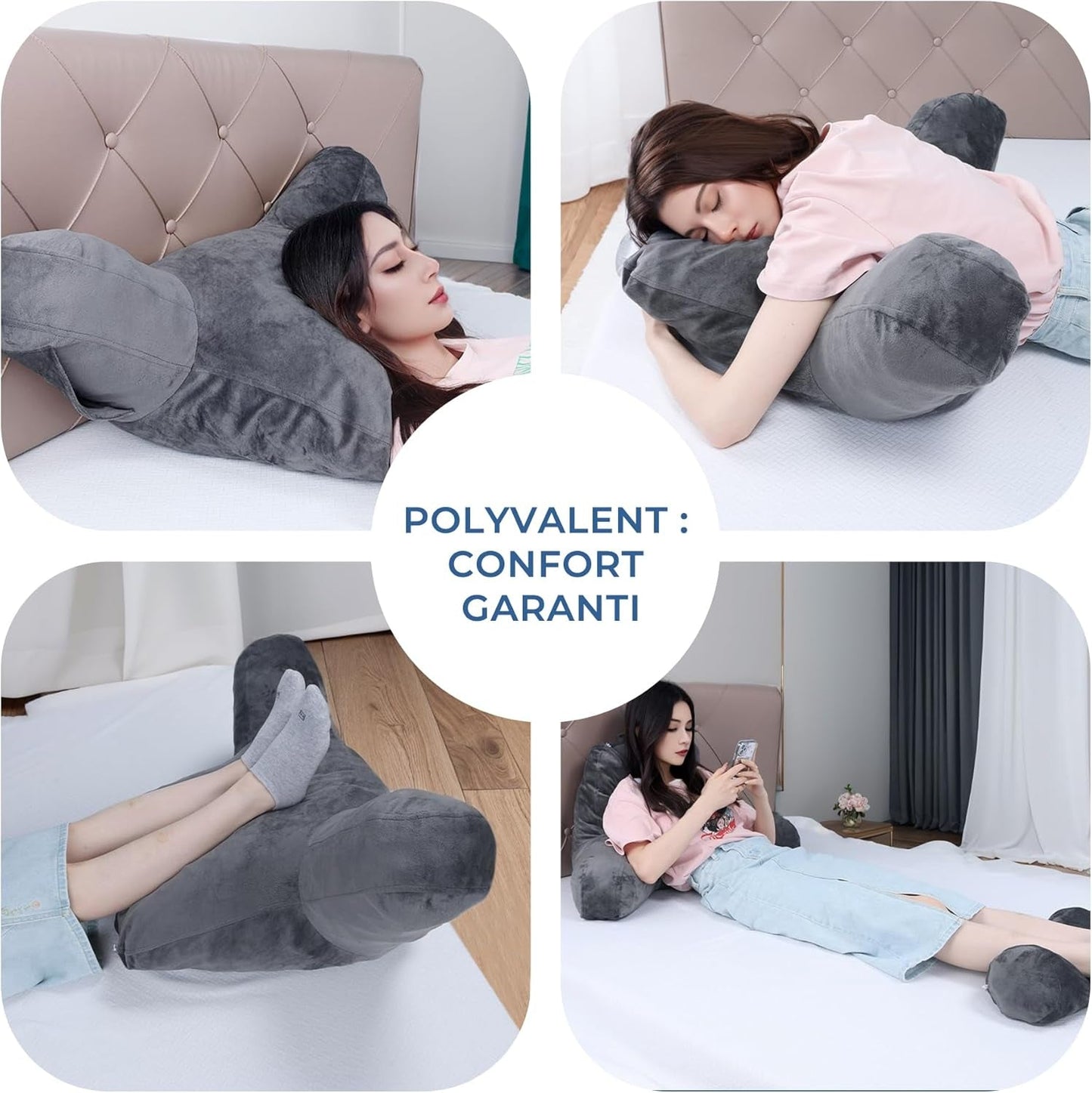 INFANZIA cuscino da lettura ergonomico con braccioli, supporto schienale in memory foam, grigio, M