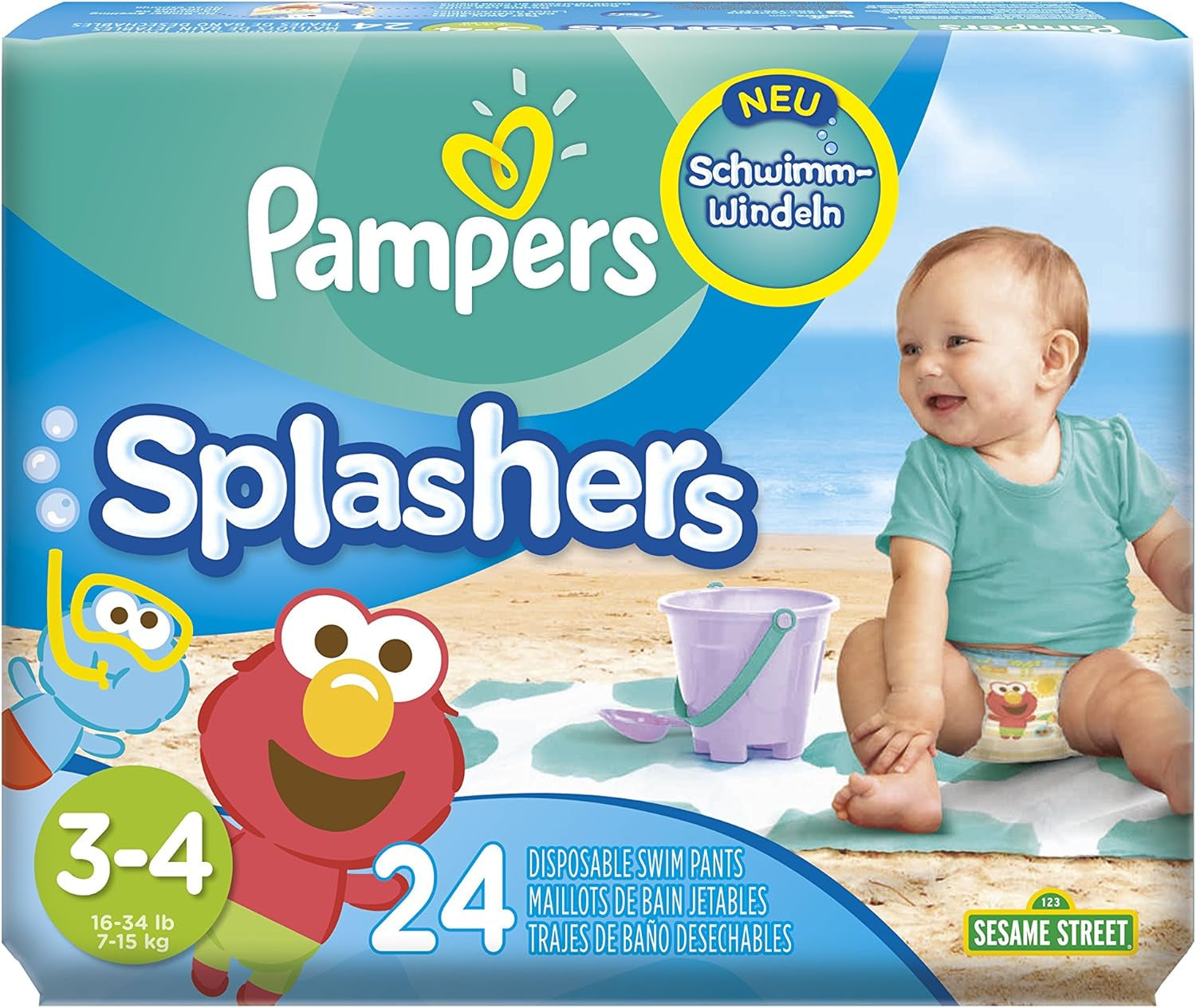 Pannolini da bagno usa e getta Pampers Splashers Baby Shark in edizione limitata 4-5, 11, 9 kg-15 kg, per una protezione sicura in acqua