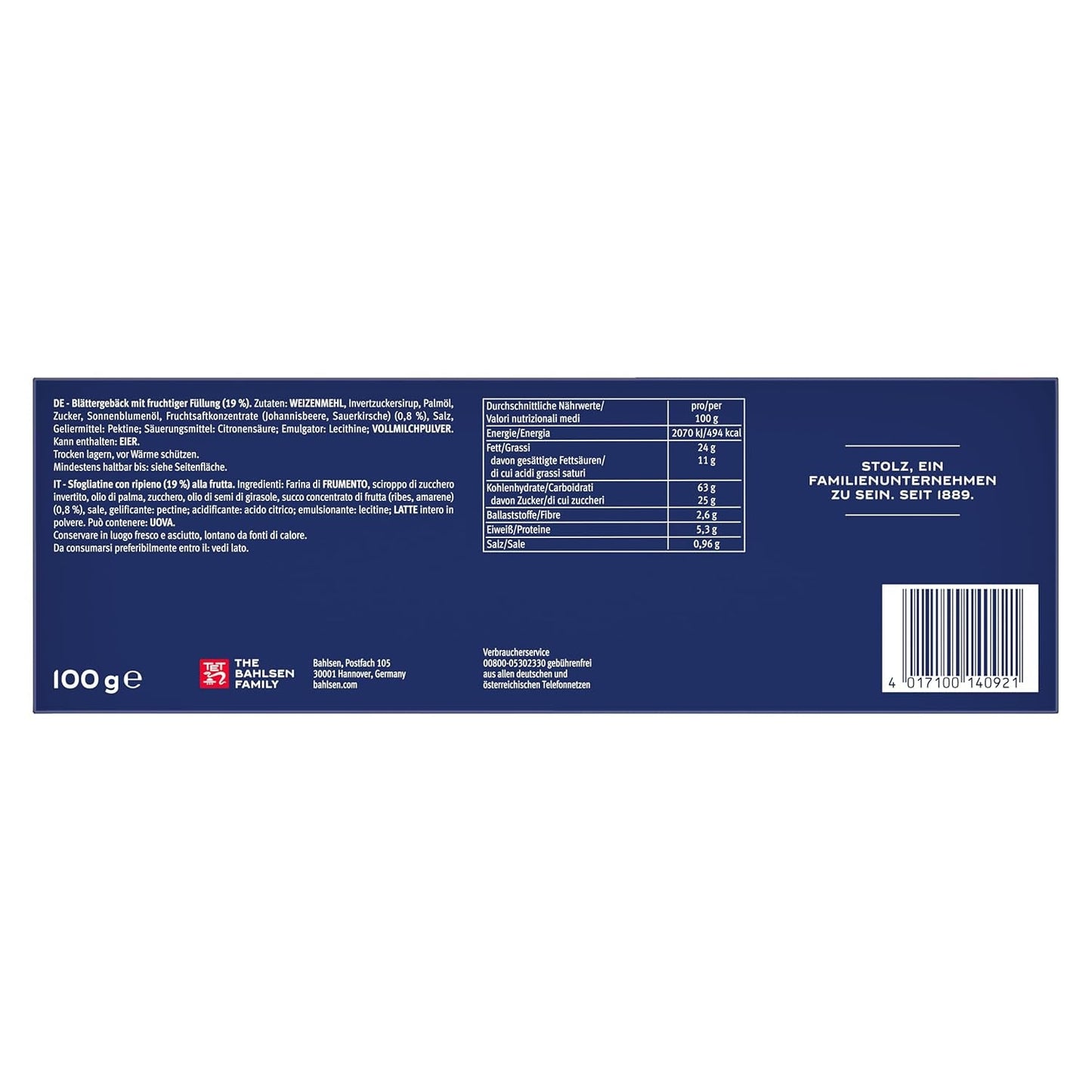 Bahlsen Deloba - 1 confezione - Pasta sfoglia al ribes nero e ciliegia (1 x 100 g)