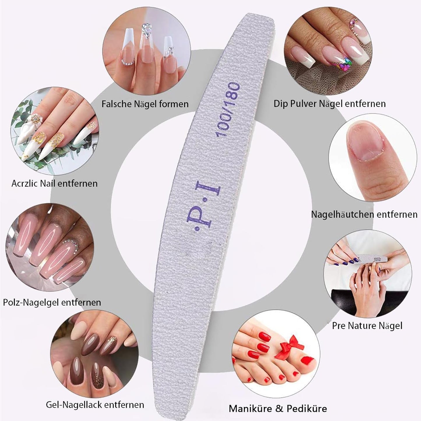 Set di 3 lime per unghie, lime per unghie per unghie in gel, accessori per unghie in gel resistenti all'usura e lavabili, lime per unghie professionali 100/180 con 3 forme, bianco