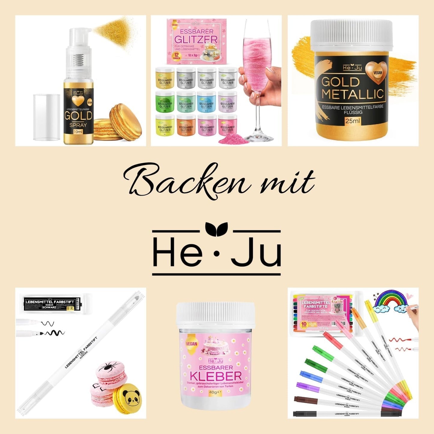 He-Ju Colorante alimentare liquido oro metallizzato 25 ml, glitter commestibile per bevande e alimenti (Oro metallizzato, 25 ml)