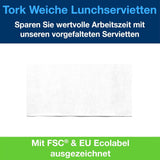 Tork Tovagliolo Soft Lunch bianco, piega 1/8, 3 veli, 33 cm × 33 cm, 150 tovaglioli, 477416