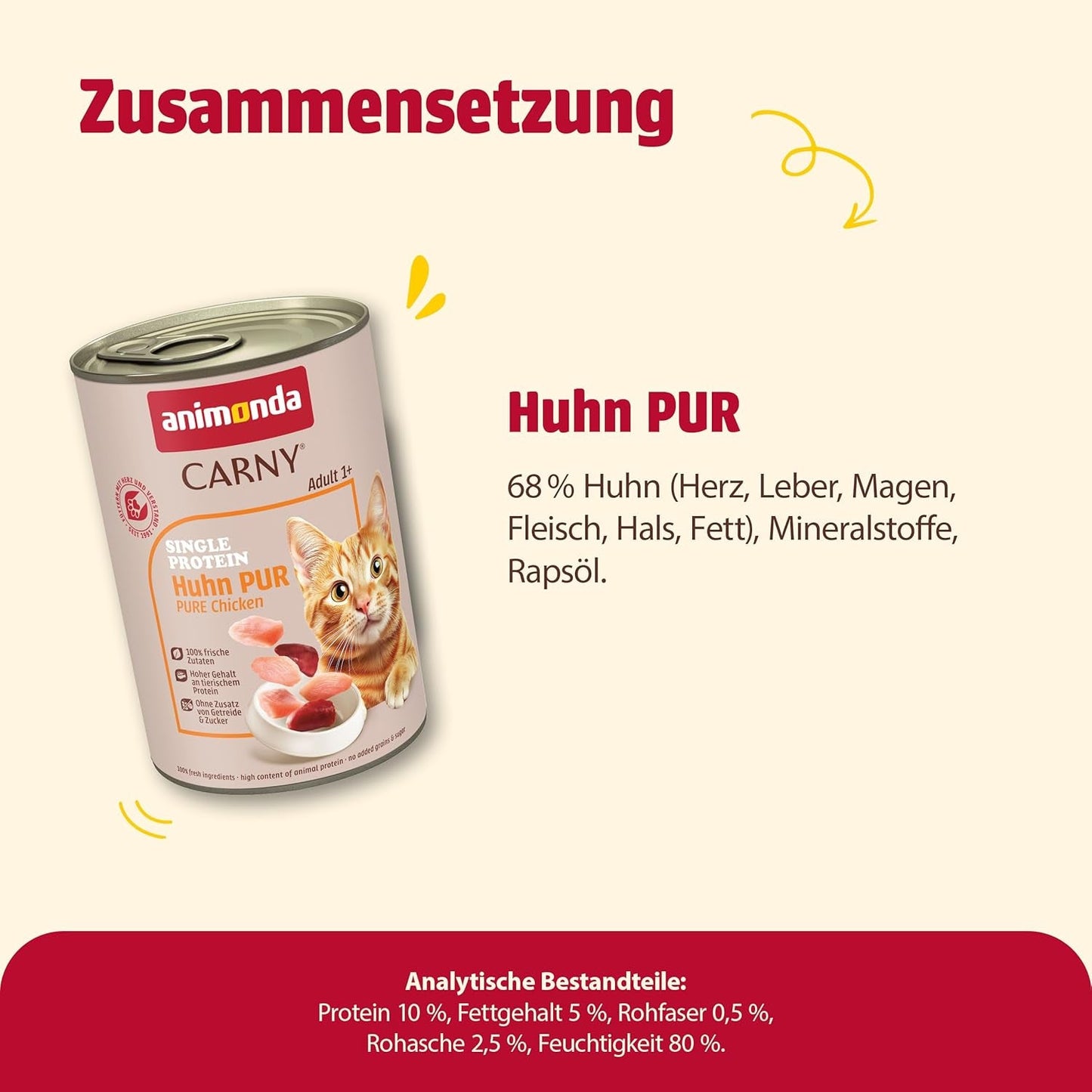 animonda Carny Adult Single Protein Pure Chicken (6 x 400g), alimento umido per gatti adulti con un'unica fonte proteica, alimento umido per gatti adulti, senza cereali e senza zucchero