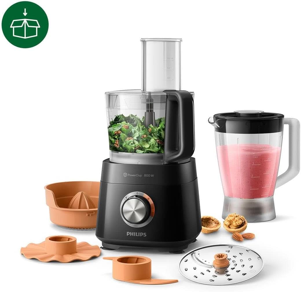 Philips Kompakte Küchenmaschine – 850W, 31 Funktionen, 2.1-Liter-Behälter, Powerchop, Edelstahlklinge (HR7530/10) Cucina Naty Shop