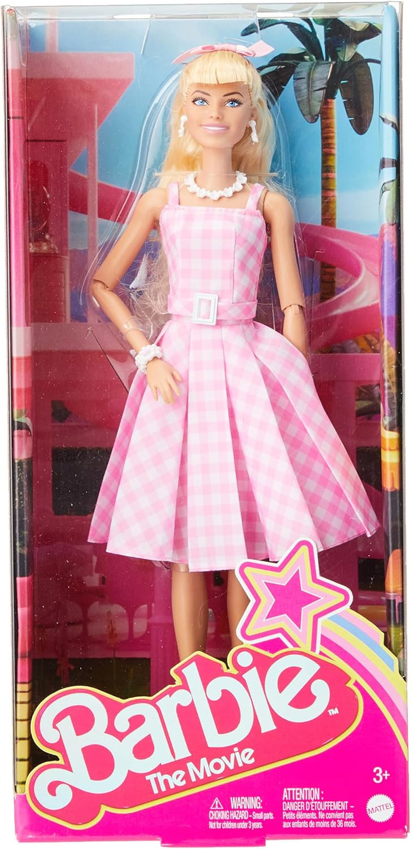 Barbie Doll The Movie Bambola con abito rosa e bianco e collana di margherite Margot Robbie Giocattolo da collezione per 3 anni HPJ96