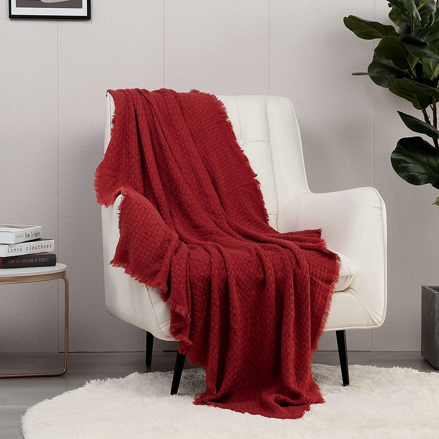 CREVENT Coperta lavorata a maglia color ruggine per divano, poltrona, letto, decorazioni per la casa, morbida, calda, accogliente, leggera, primavera estate autunno (127,8 x 152,4 cm caramello/marrone/arancio bruciato) CREVENT Letti e coperte Rosso