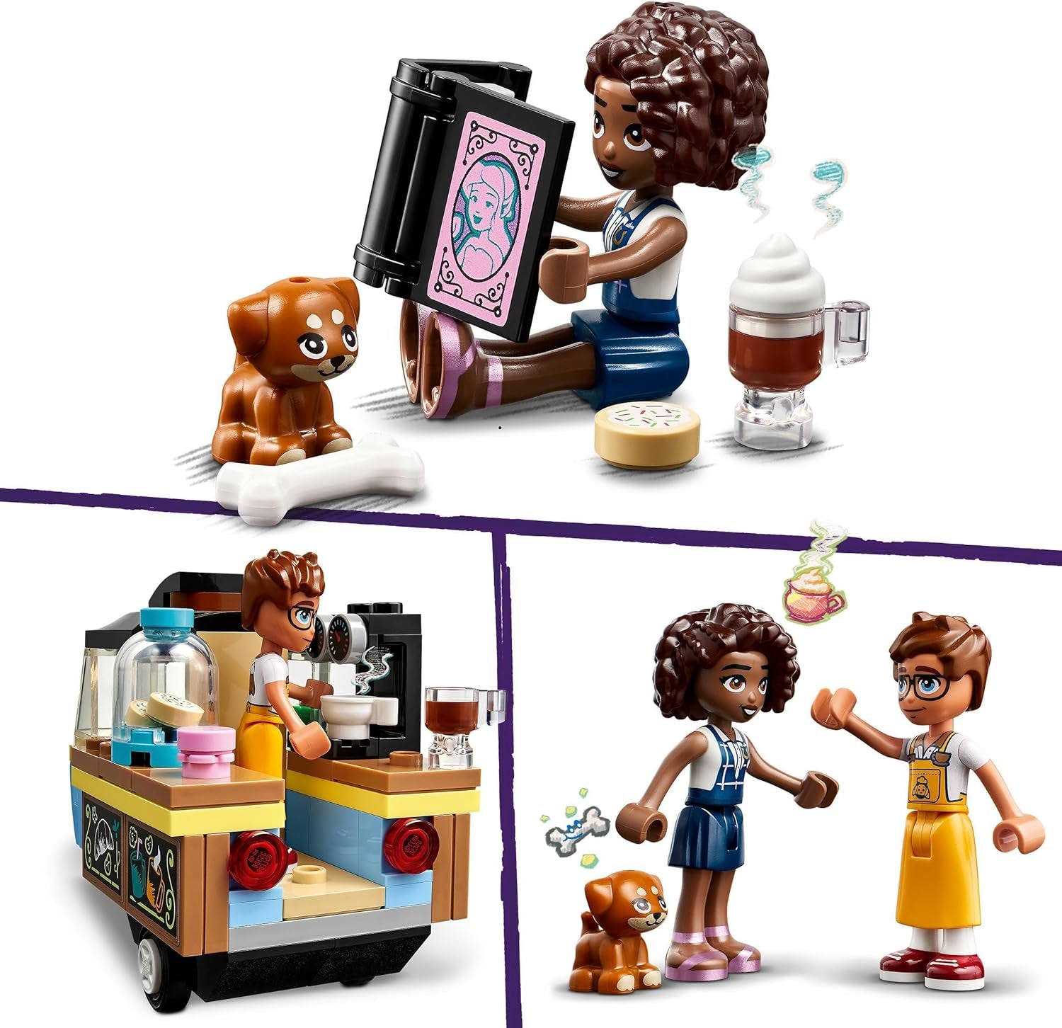 LEGO Friends Rolling Café Piccolo giocattolo da forno per bambini, regalo per ragazze e ragazzi dai 6 anni, giocattolo educativo con Aliya, Jules e Aira il cane 42606 Set da costruzione Beuche den LEGO-Store