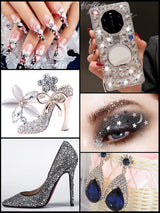 EBANKU Nail Art Strass Kit Multi Design Zubehör Mit 1 Pinzetten 1 Stück Wachsstifte Deko Diamondn Kristalle Perlen Edelsteine ​​​​Bunt Pferdeaugen Strass Metall Nieten Für Nagel DIY (1 Stück (10Er Pack))