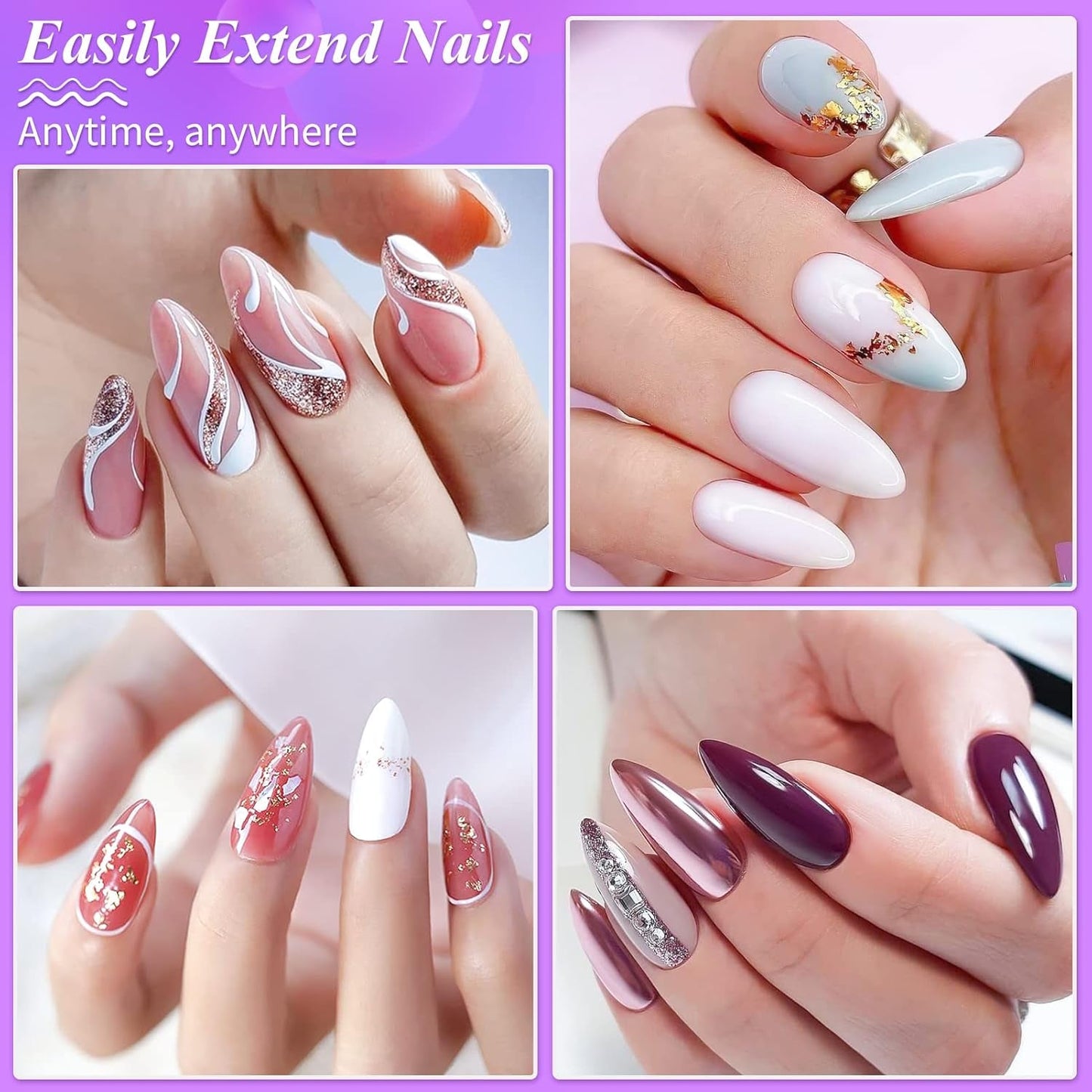 Becellen 500 punte per unghie artificiali, punte per unghie in gel morbido, copertura completa, punte per unghie in gel, unghie artificiali pre-lucidate, set di colla per nail art fai da te (mandorle)