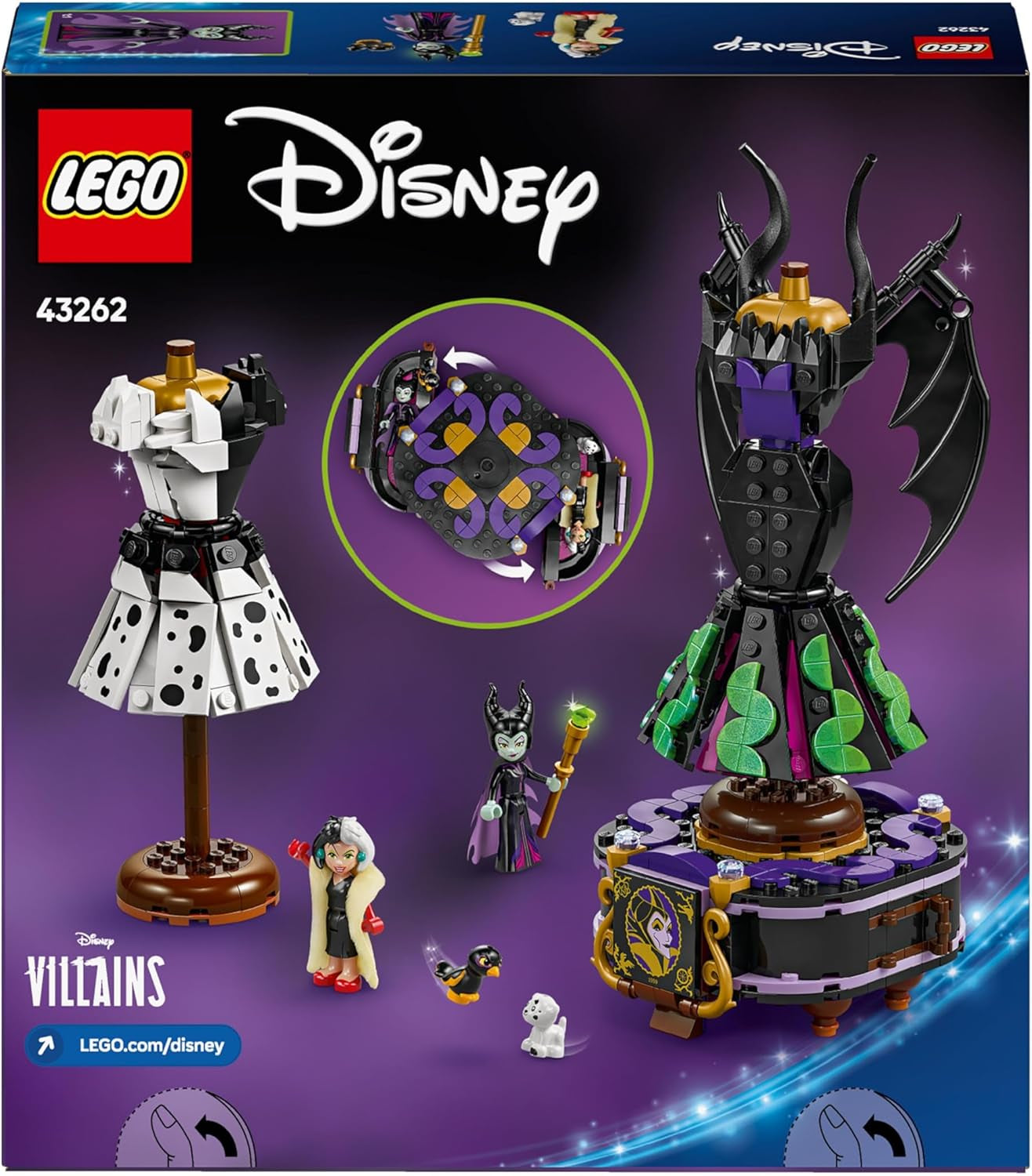 LEGO € Disney Villains I vestiti di Malefica e Crudelia De Mon - Giocattolo per ragazzi e ragazze da 9 anni - Incl. 2 mini bambole e 2 personaggi di animali - Regalo di compleanno per i fan 43262 Set da costruzione Acquista dal negozio LEGO
