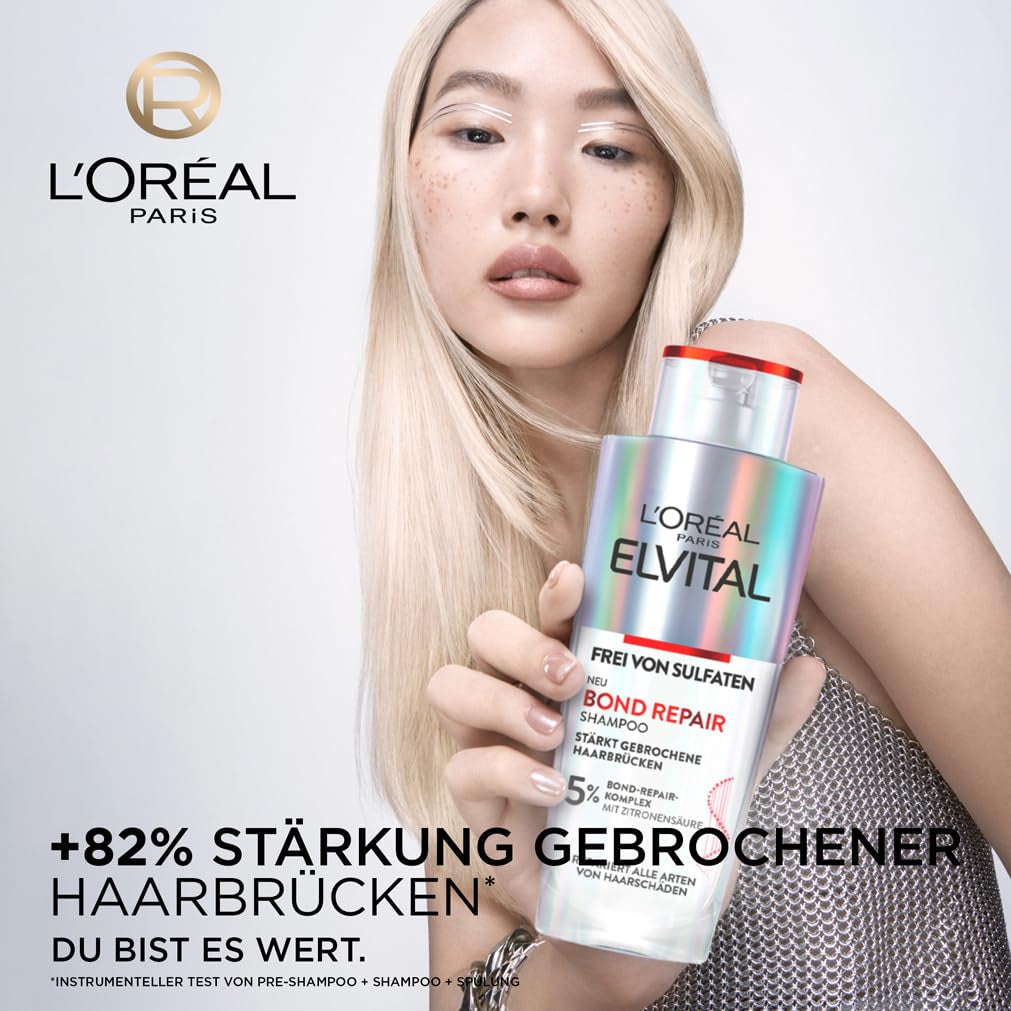 L'Oréal Paris Elvital Bond Repair Shampoo, detergente delicato per la riparazione dei capelli Doccia e bagno L'Oréal