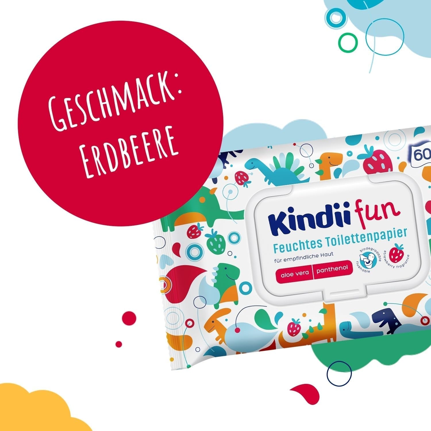 Kindii Fun Carta igienica bagnata - (10X60 pezzi) Carta igienica bagnata - Camomilla, Aloe Vera, Ph neutro, Idrorepellente, Rinfresca la zona intima - 600 pezzi
