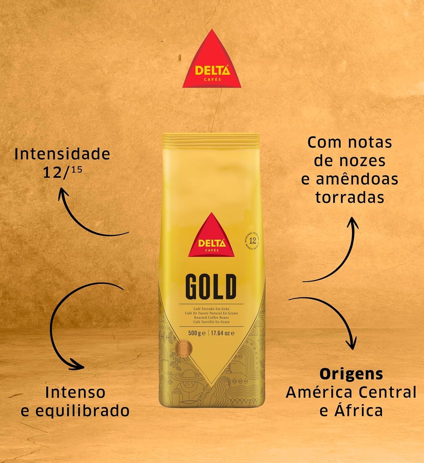 Lotto di caffè Delta in grani, confezione Gold, 500 g