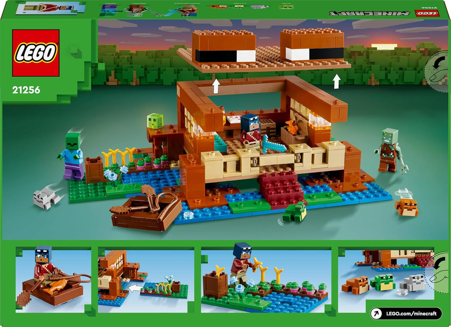 LEGO Minecraft La casa della rana, casa giocattolo con personaggi tra cui zombie, melma e uomo che sta annegando, più accessori come barca giocattolo e banco da lavoro, regalo per ragazzi e ragazze a partire da 8 anni 21256 Set da costruzione Besuche den LEGO-Store