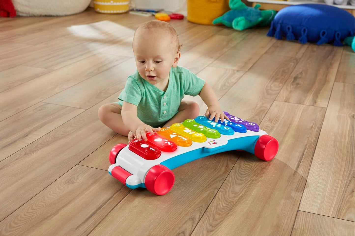 Fisher-Price Xilofono gigante luminoso - strumento musicale elettronico da trascinare con canzoni con contenuti didattici, per bambini, neonati a partire da 9 mesi, multicolore, versione: francese, HJK40 Jucarii Bebe Naty Shop